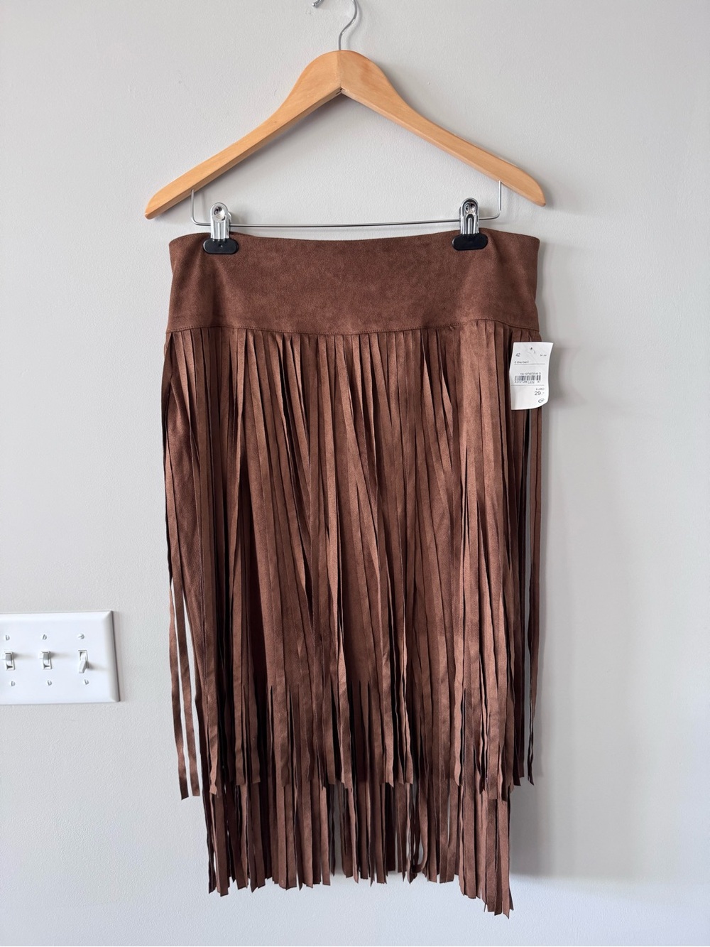 NWT! Yessica European Brown Fringe Faux Suede Midi Skirt - Milk Chocolate